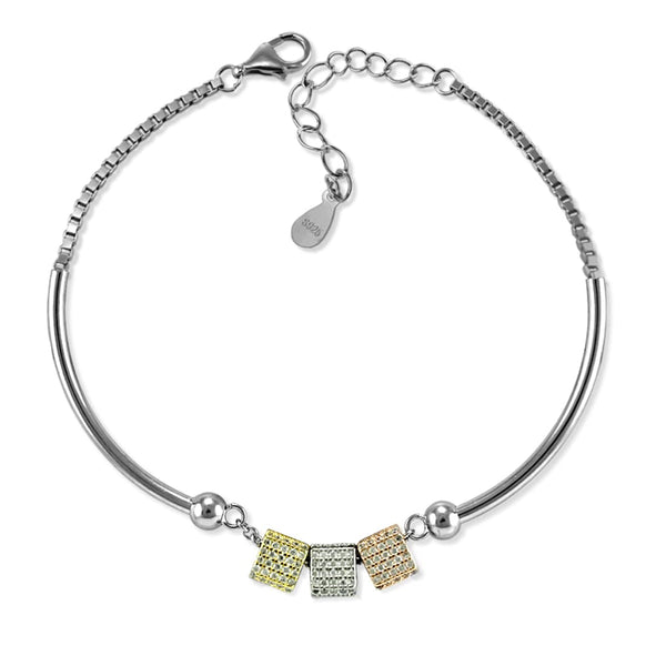 Taraash 925 Sterling Silver Multicolor Square Shape Beads Cz Bracelet For Women - Taraash