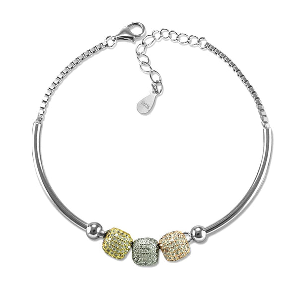 Taraash 925 Sterling Silver Multicolor Square Shape Beads Cz Bracelet For Women - Taraash