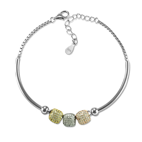 Taraash 925 Sterling Silver Multicolor Square Shape Beads Cz Bracelet For Women - Taraash