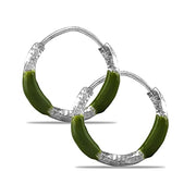 Taraash 925 Sterling Silver Olive Green Enamel Hoops For Girls - Taraash
