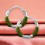 Load image into Gallery viewer, Taraash 925 Sterling Silver Olive Green Enamel Hoops For Girls - Taraash
