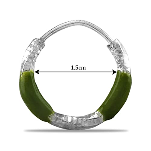Taraash 925 Sterling Silver Olive Green Enamel Hoops For Girls - Taraash