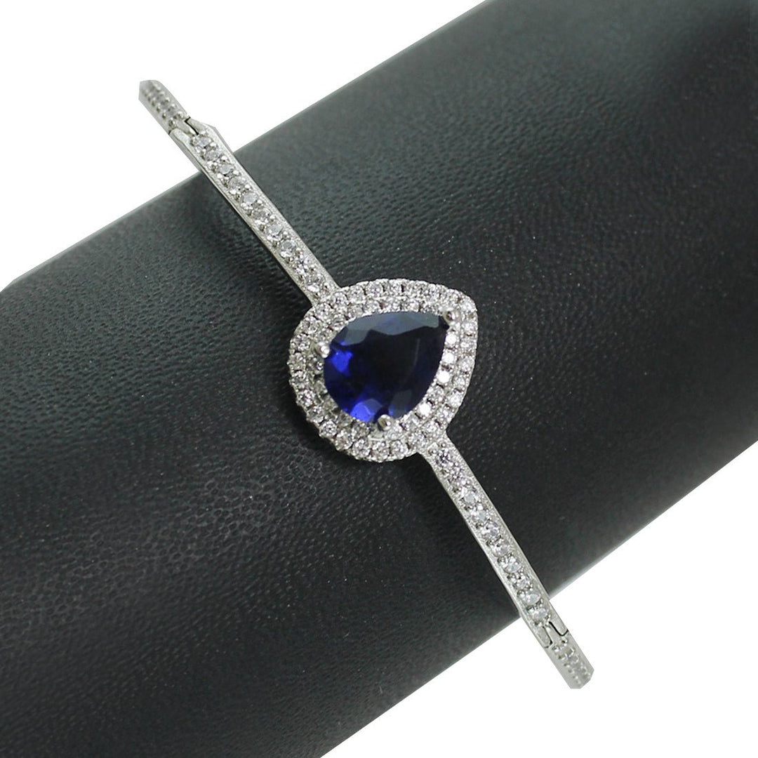 Taraash 925 Sterling Silver Pear Drop Blue and White CZ Bangle For Women - Taraash