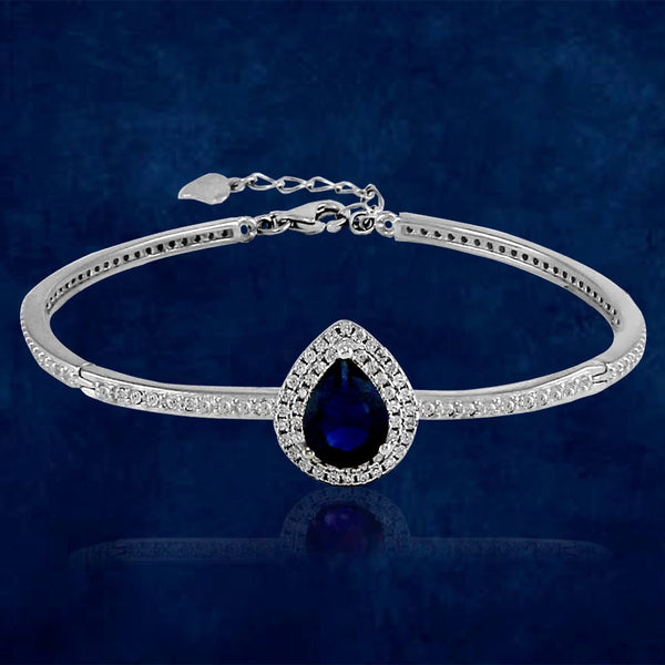 Taraash 925 Sterling Silver Pear Drop Blue and White CZ Bangle For Women - Taraash