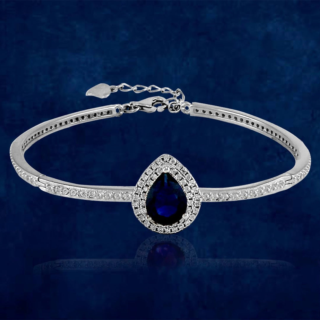Taraash 925 Sterling Silver Pear Drop Blue and White CZ Bangle For Women - Taraash