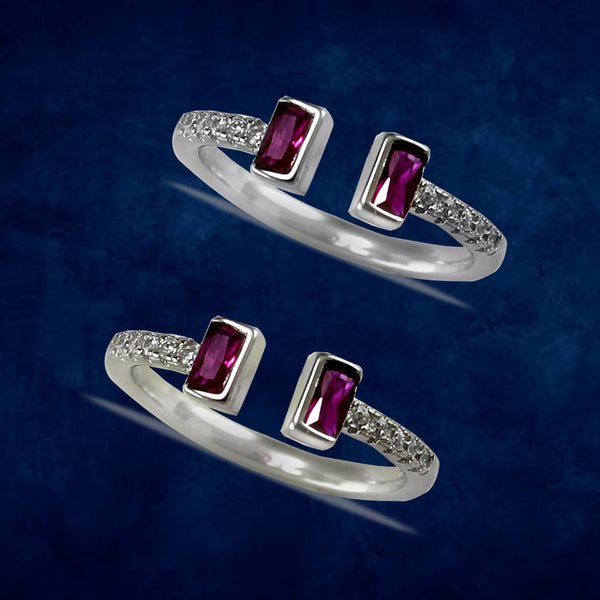 Taraash 925 Sterling Silver Pink CZ Cube Toe Ring For Women - Taraash