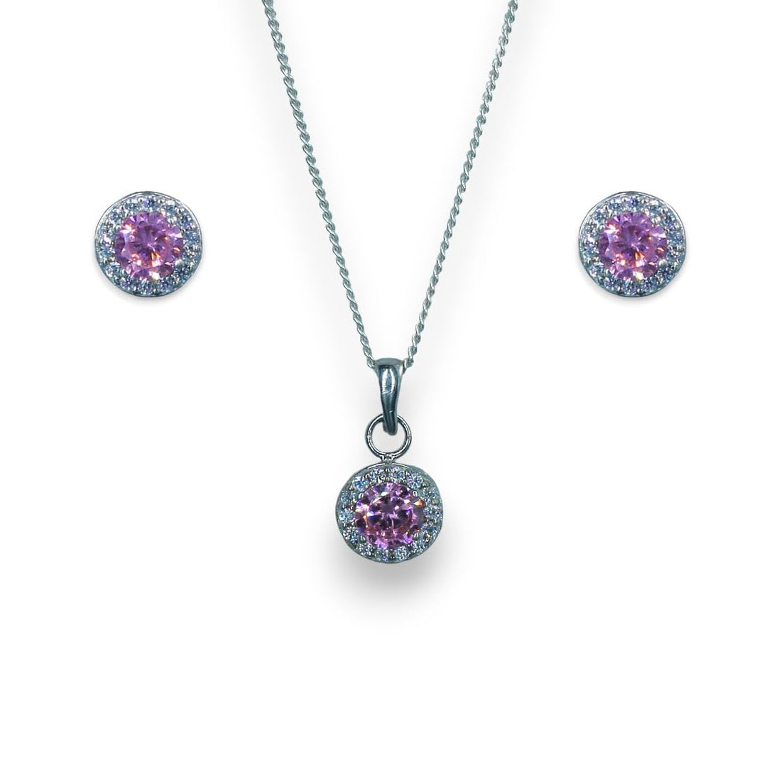 Taraash 925 Sterling Silver Pink CZ Jewellery Set For Women - Taraash