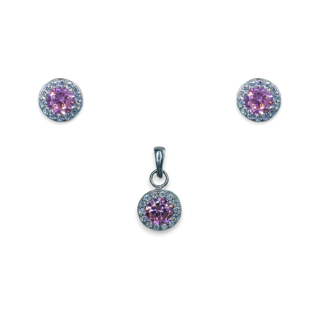 Taraash 925 Sterling Silver Pink CZ Pendant Set For Women - Taraash