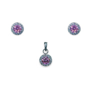 Taraash 925 Sterling Silver Pink CZ Pendant Set For Women - Taraash