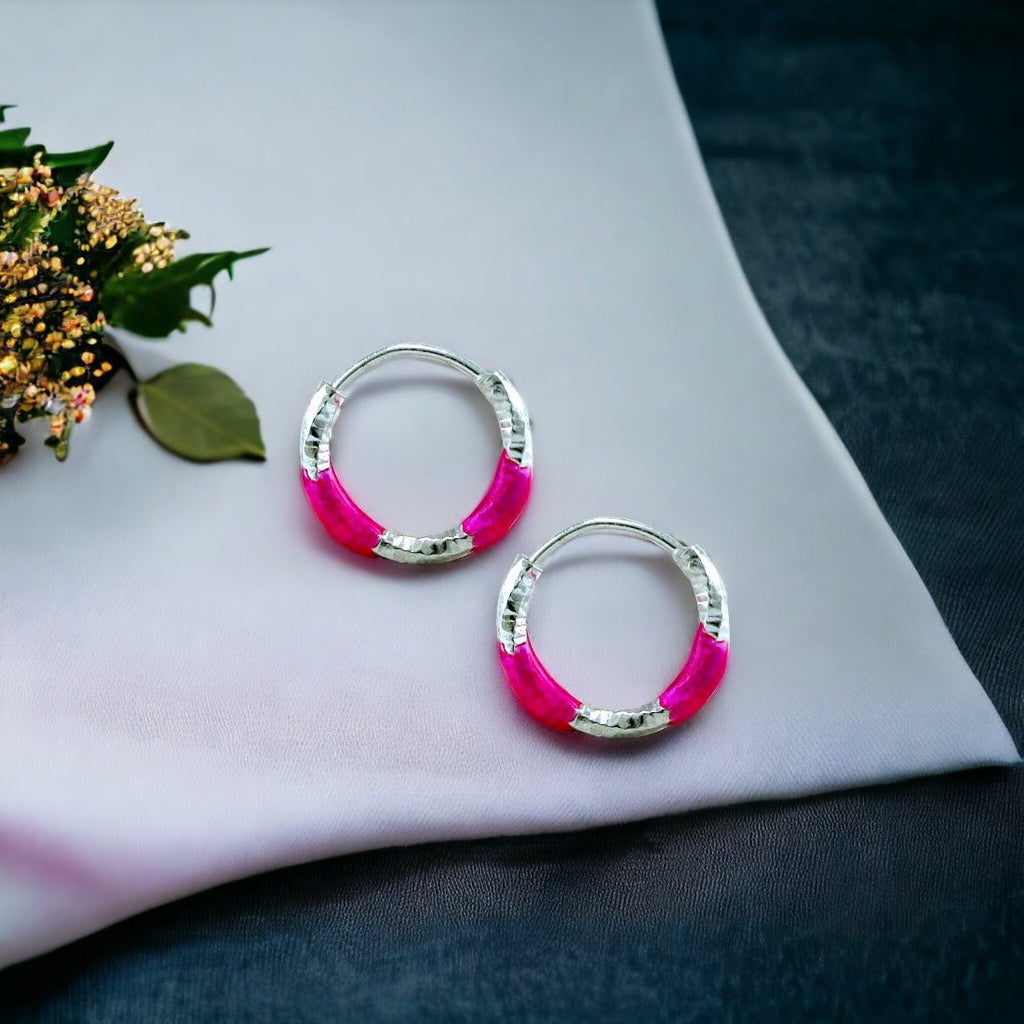 Nummi Jewlers. Neon Pink Enamel Disc Gold Stud Earrings