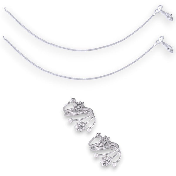 Taraash 925 Sterling Silver Plain Anklet Toe Ring Combo For Women - Taraash