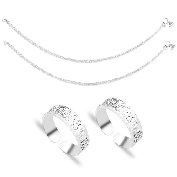 Taraash 925 Sterling Silver Plain Design Combo of Anklet and Toe Ring COMBO ANTR 147 - Taraash