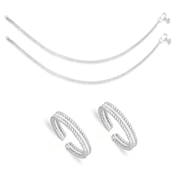 Taraash 925 Sterling Silver Plain Design Combo of Anklet and Toe Ring COMBO ANTR 151 - Taraash