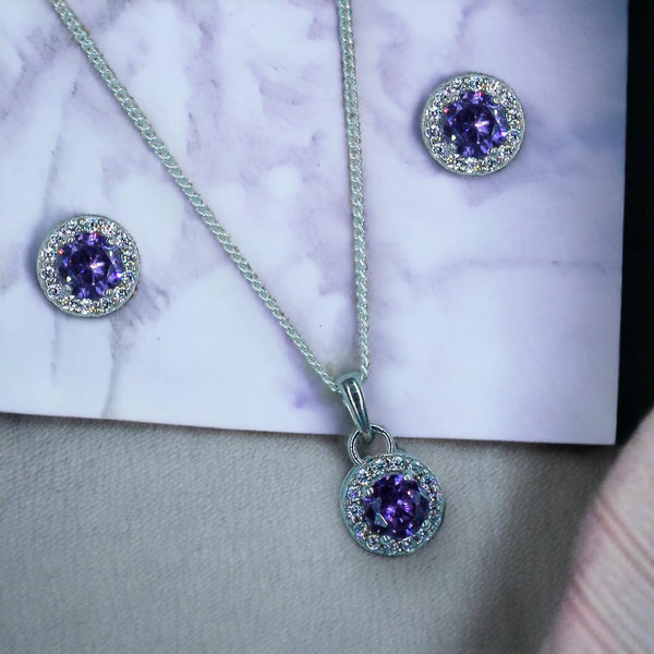 Taraash 925 Sterling Silver Purple CZ Jewellery Set For Women - Taraash