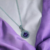 Taraash 925 Sterling Silver Purple CZ Pendant Chain For Women - Taraash