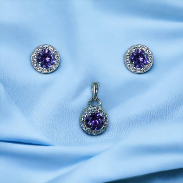Taraash 925 Sterling Silver Purple CZ Pendant Set For Women - Taraash