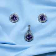 Taraash 925 Sterling Silver Purple CZ Pendant Set For Women - Taraash