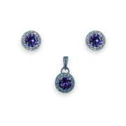 Taraash 925 Sterling Silver Purple CZ Pendant Set For Women - Taraash