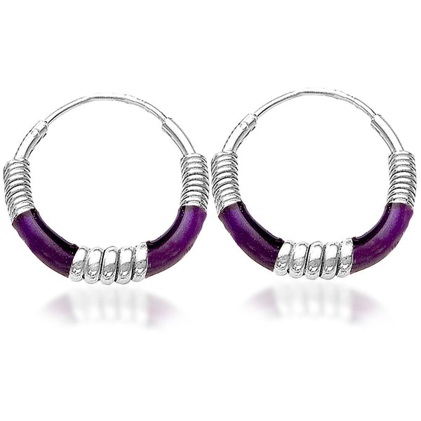 Taraash 925 Sterling Silver Purple Enamel Hoop Earring For Women - Taraash