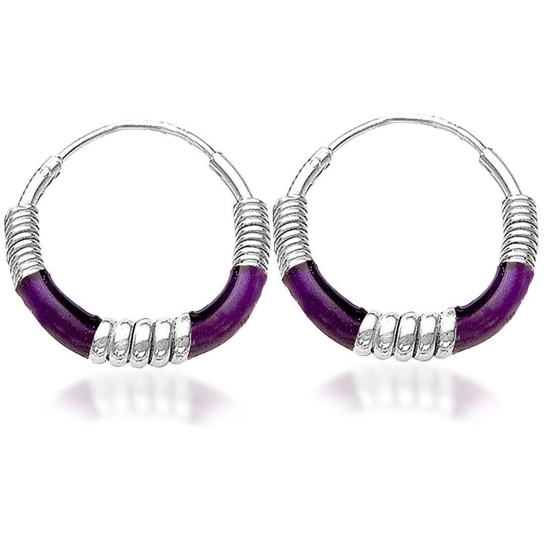 Taraash 925 Sterling Silver Purple Enamel Hoop Earring For Women - Taraash