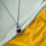 Taraash 925 Sterling Silver Red CZ Pendant Chain For Women - Taraash