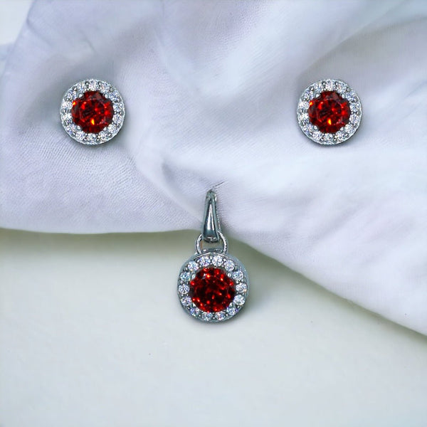 Taraash 925 Sterling Silver Red CZ Pendant Set For Women - Taraash
