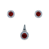 Taraash 925 Sterling Silver Red CZ Pendant Set For Women - Taraash