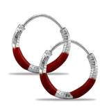 Taraash 925 Sterling Silver Red Enamel Hoops For Girls - Taraash