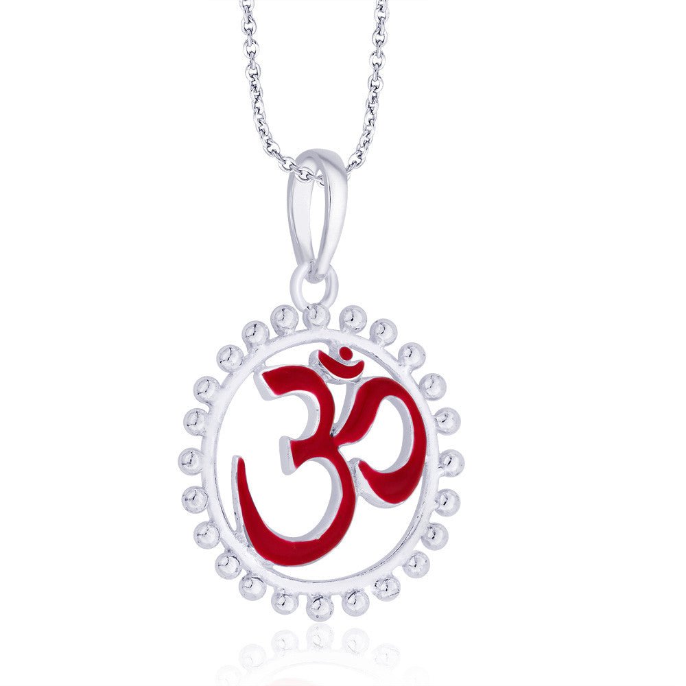 Taraash 925 Sterling Silver Red Enamel Om Pendant For Men PD1754S - Taraash