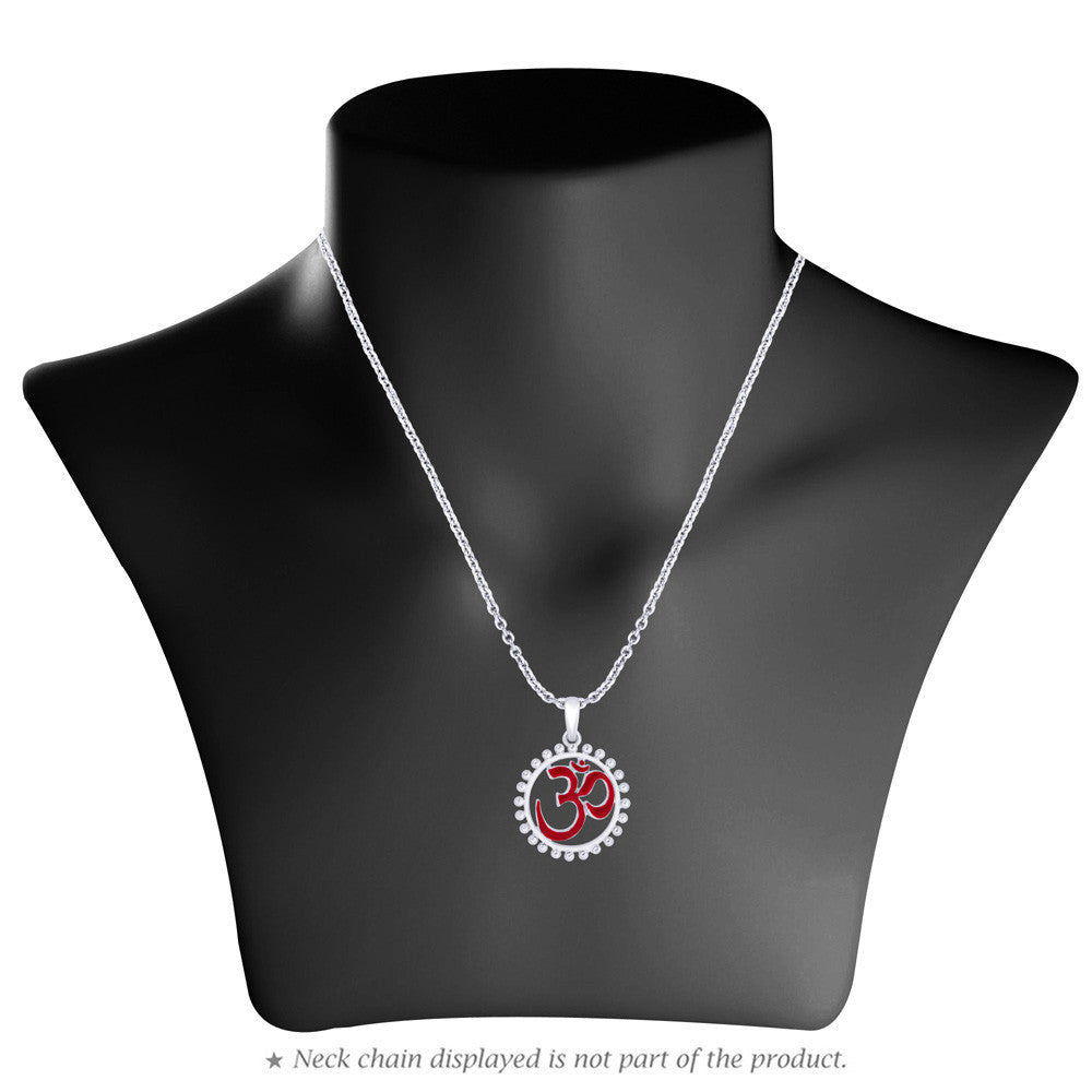Taraash 925 Sterling Silver Red Enamel Om Pendant For Men PD1754S - Taraash