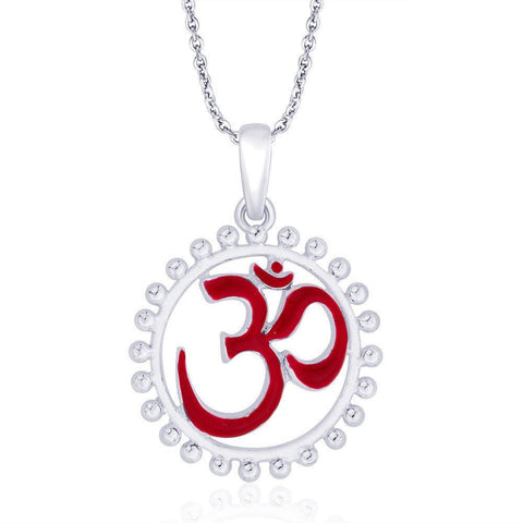 Taraash 925 Sterling Silver Red Enamel Om Pendant For Men PD1754S - Taraash