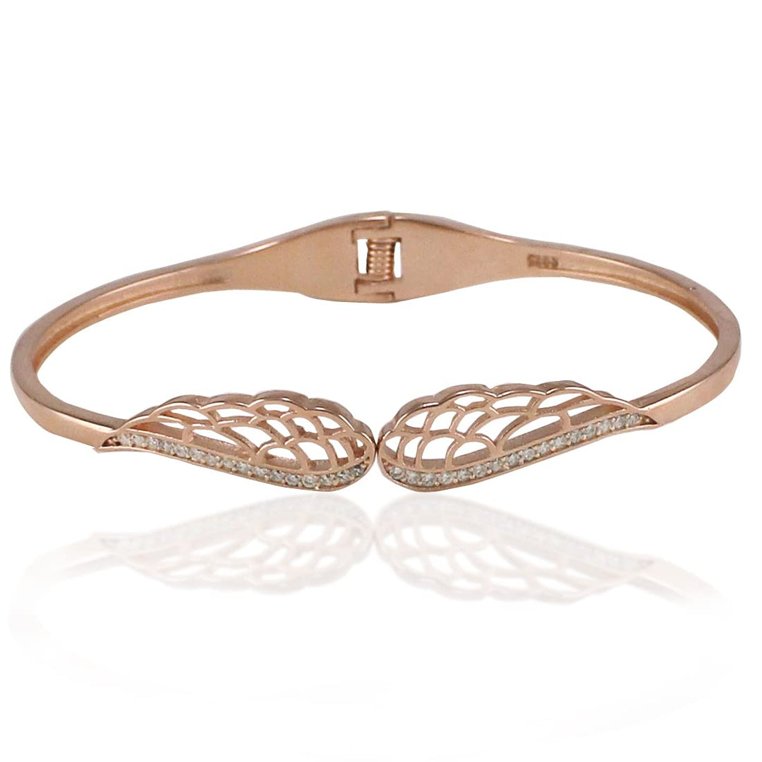 Taraash 925 Sterling Silver Rhodium Openable CZ Angel Wing Bangle For Women - Taraash