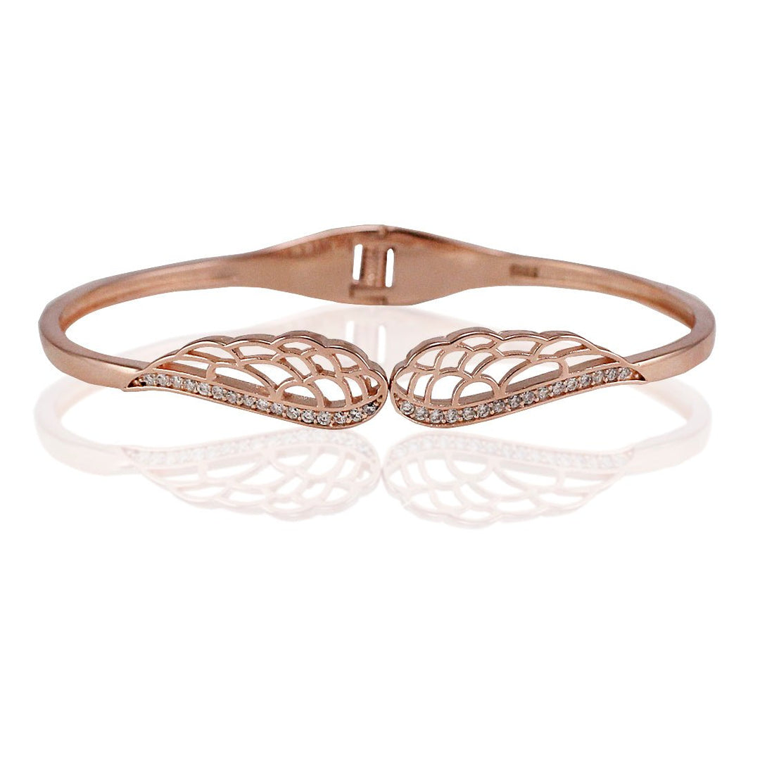 Taraash 925 Sterling Silver Rhodium Openable CZ Angel Wing Bangle For Women - Taraash