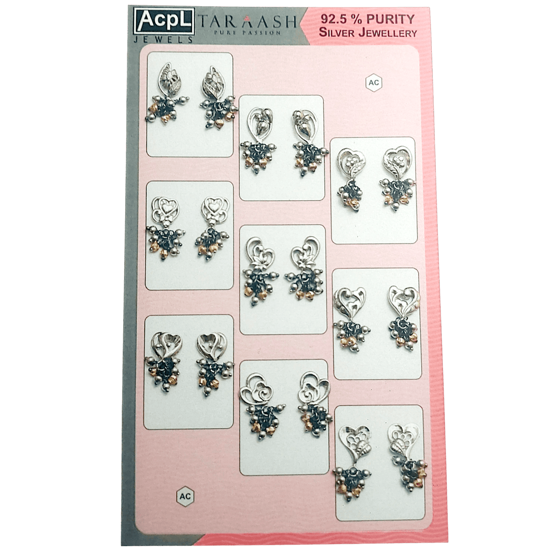 Taraash 925 Sterling Silver Rose Antique Jhumki Earrings For Women With Rose Gold Plating CBER509 (Set Of 9) (Assorted) - Taraash