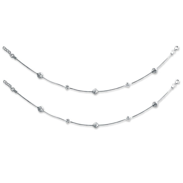 Taraash 925 Sterling Silver Round Bead CZ Anklet For Women - Taraash