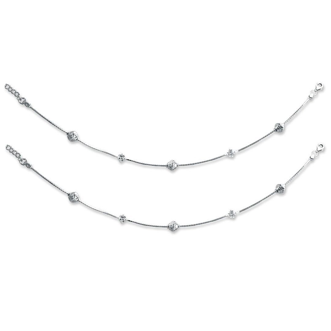 Taraash 925 Sterling Silver Round Bead CZ Anklet For Women - Taraash