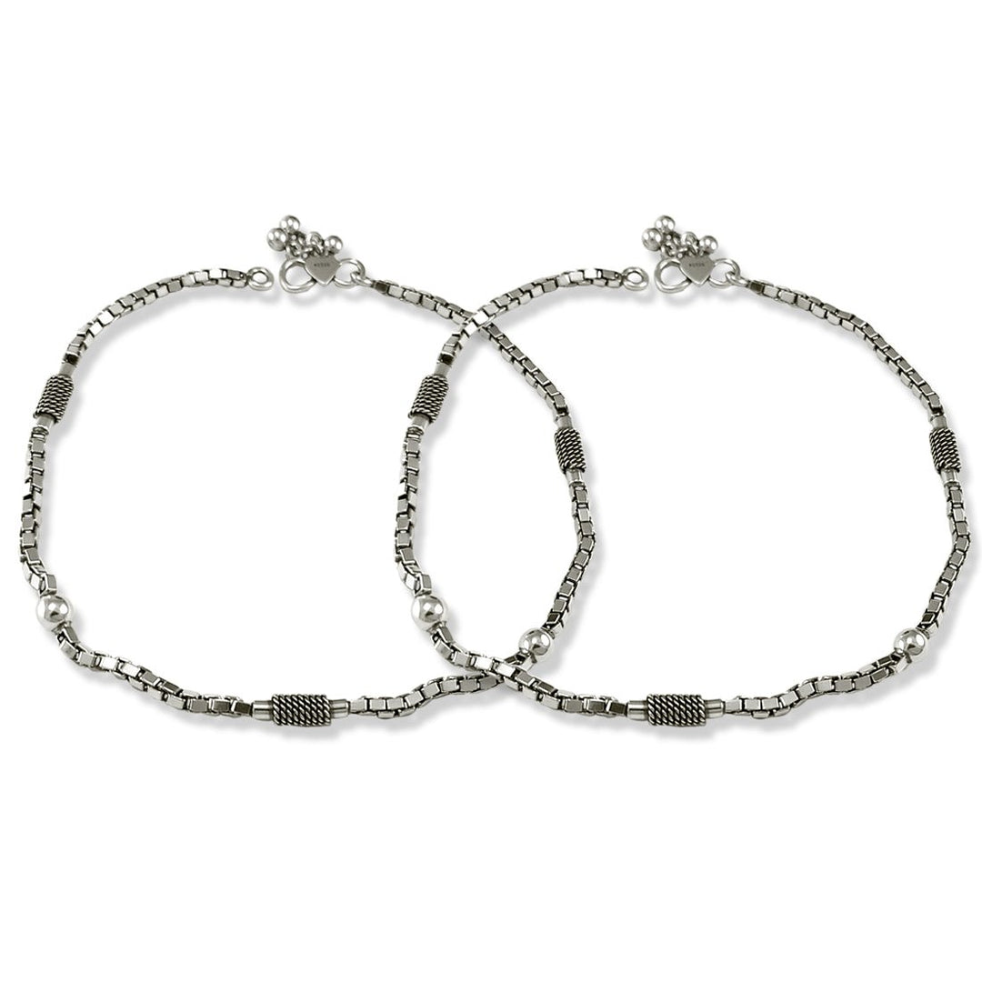 Taraash 925 sterling silver single chain with bead anklets for women - Taraash