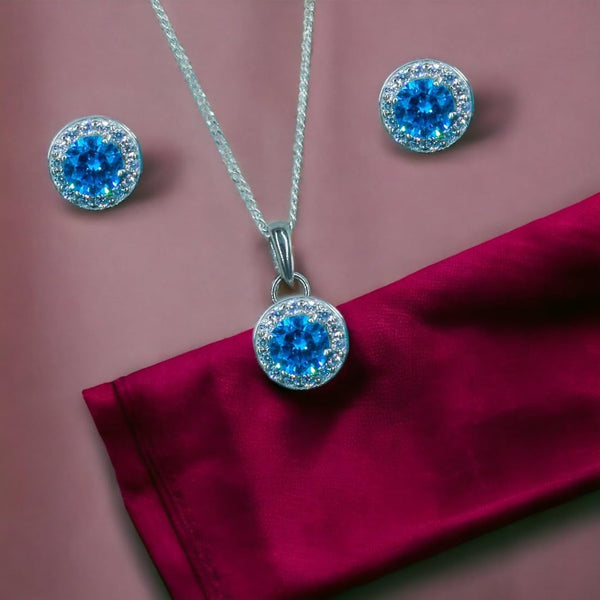 Taraash 925 Sterling Silver Sky Blue CZ Jewellery Set For Women - Taraash