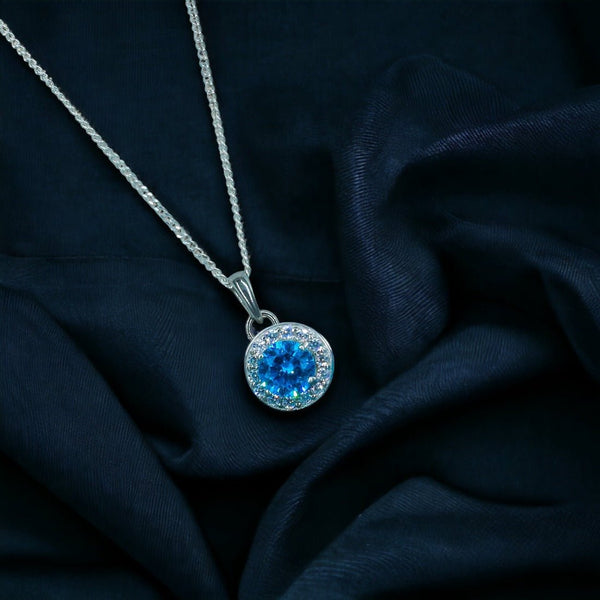 Taraash 925 Sterling Silver Sky Blue CZ Pendant Chain For Women - Taraash