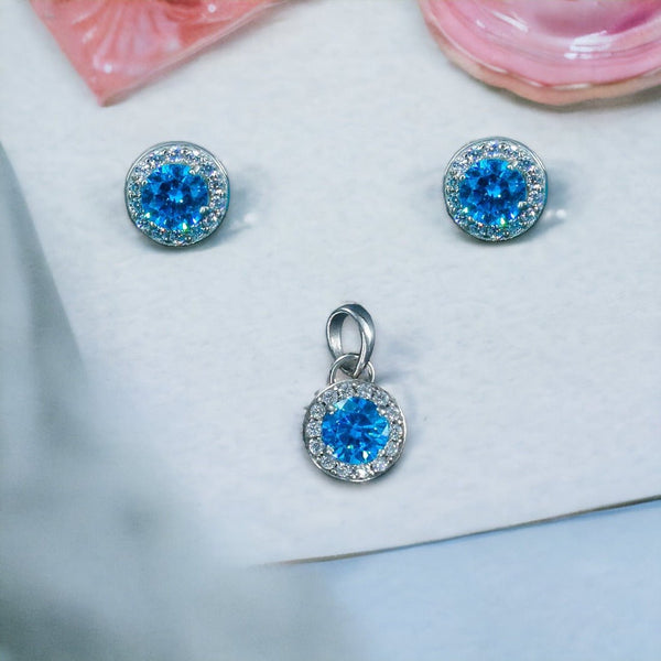 Taraash 925 Sterling Silver Sky Blue CZ Pendant Set For Women - Taraash