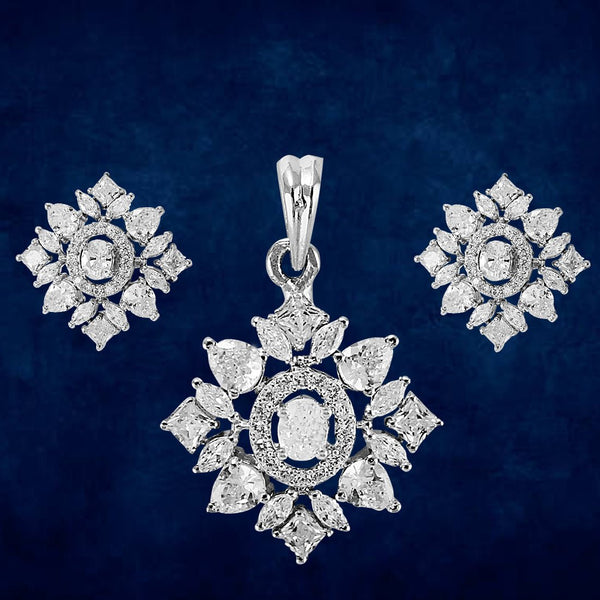 Taraash 925 Sterling Silver Solitaire CZ Pendant Set For Women - Taraash