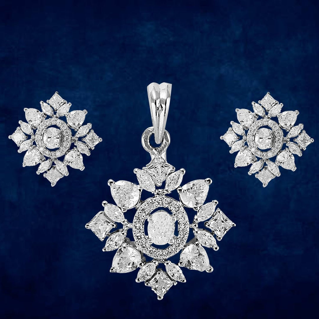 Taraash 925 Sterling Silver Solitaire CZ Pendant Set For Women - Taraash