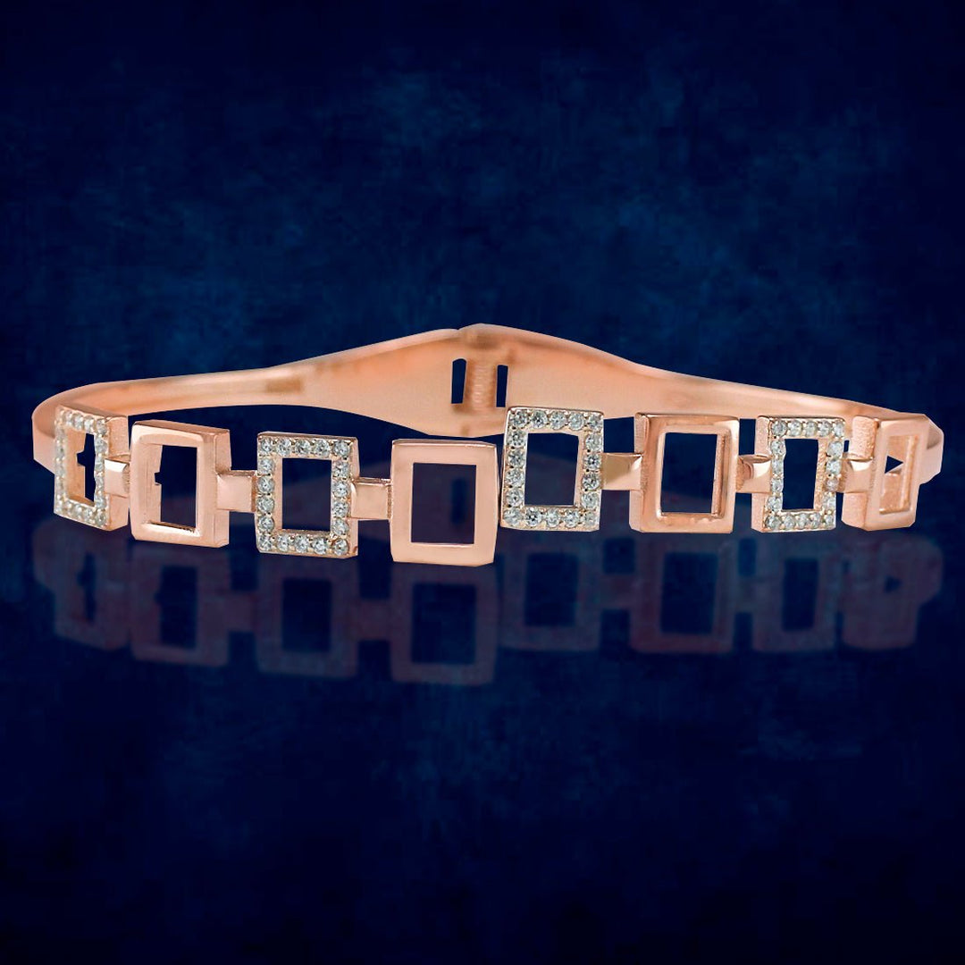 Taraash 925 Sterling Silver Square Shape CZ Rose Gold Bangle Kada For Women - Taraash