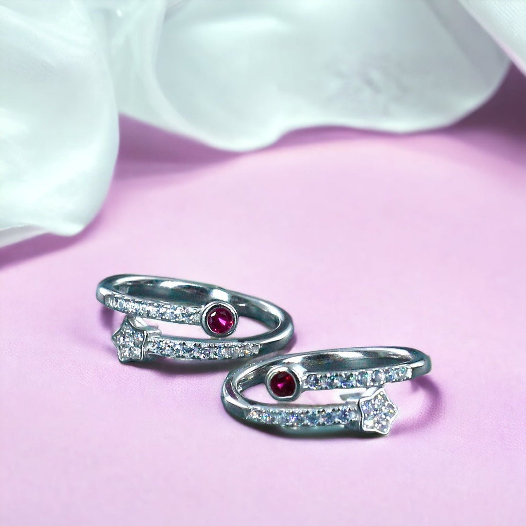 Taraash 925 Sterling Silver Star Pink Cz Metti For Women - Taraash