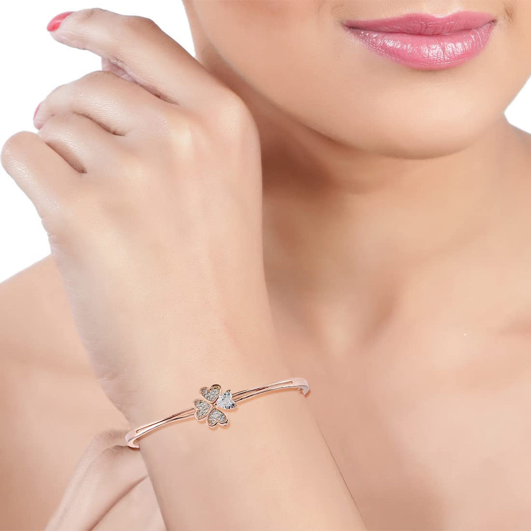 Taraash 925 Sterling Silver Top openable Rose Gold Heart CZ Bangle For Women - Taraash