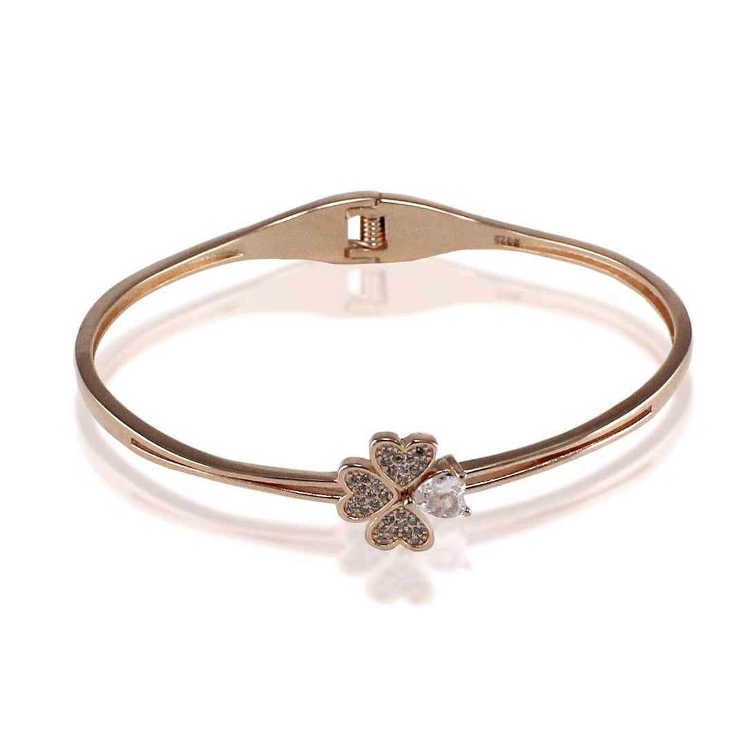 Taraash 925 Sterling Silver Top openable Rose Gold Heart CZ Bangle For Women - Taraash