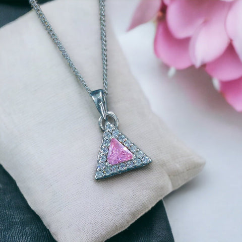 Taraash 925 Sterling Silver Triangle Shape CZ Pendant Chain For Women - Taraash