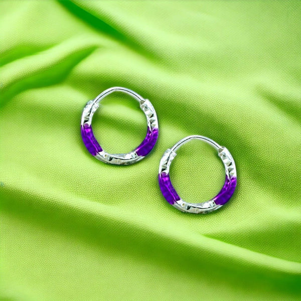 Taraash 925 Sterling Silver Violet Enamel Hoops For Girls - Taraash