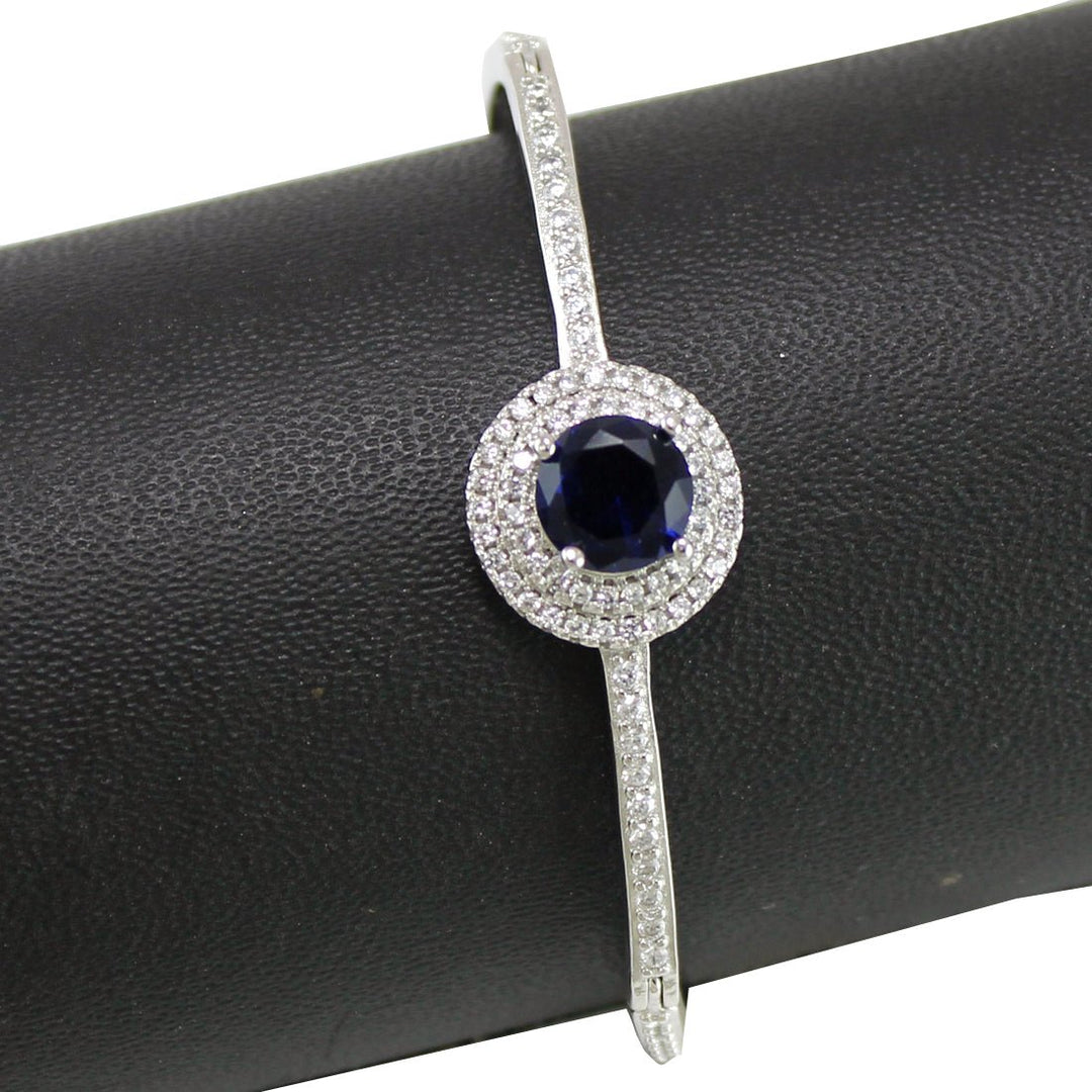 Taraash 925 Sterling Silver White And Blue CZ Studded Bangle For Women - Taraash