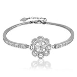 Taraash 925 Sterling Silver White Cz Fancy Floral Bangle / Kada For Women - Taraash